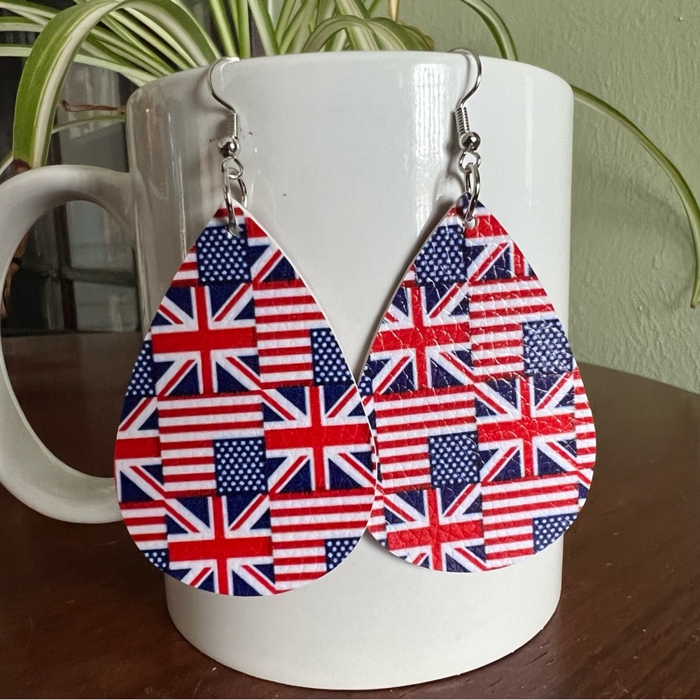 NWT Flag Tear Drop Faux Leather Earrings